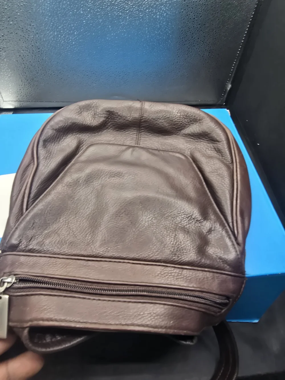 Tangerine Dark Brown Leather Messenger Bag with Front Zip